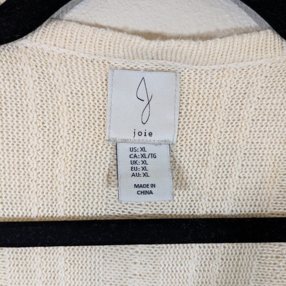 Joie Ivory Linen Blend Short Sleeve Open Front Cardigan Size XL - Picture 3 of 4